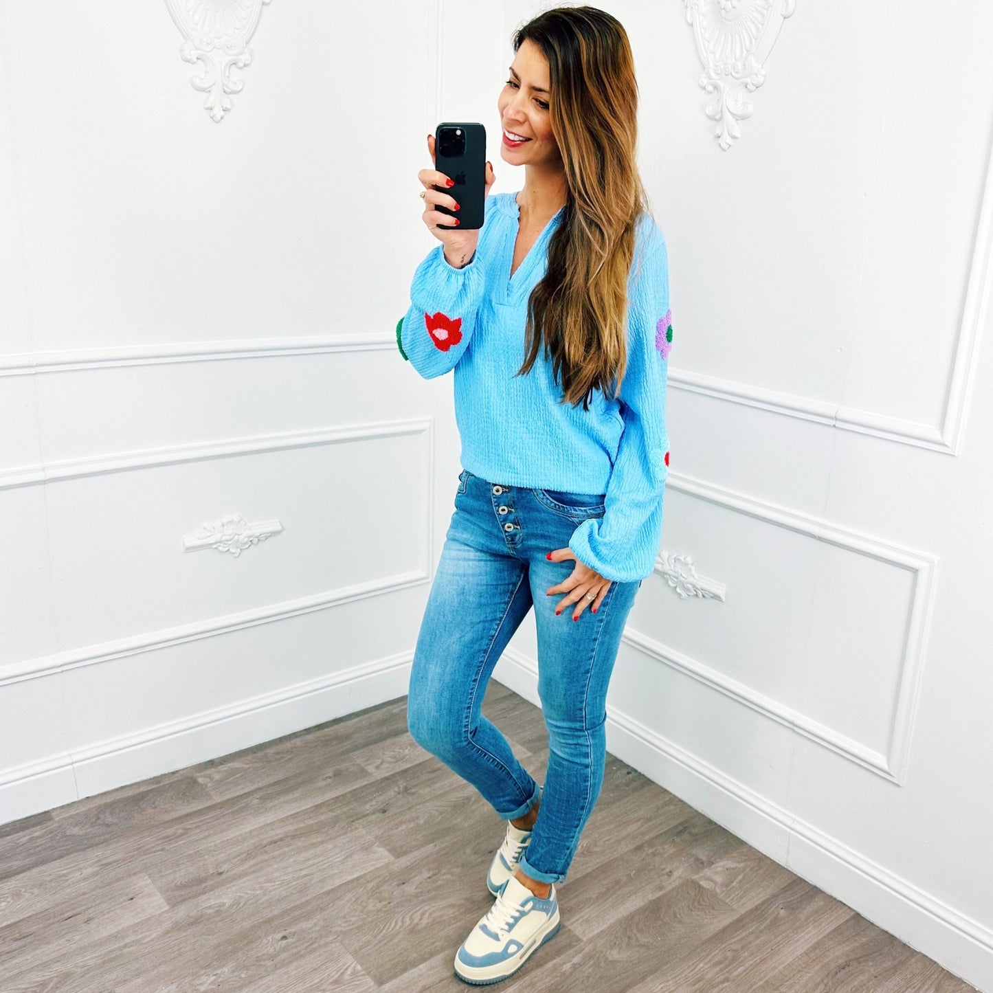 Blouse Bloem Teddy Lichtblauw - BlushFashionstore