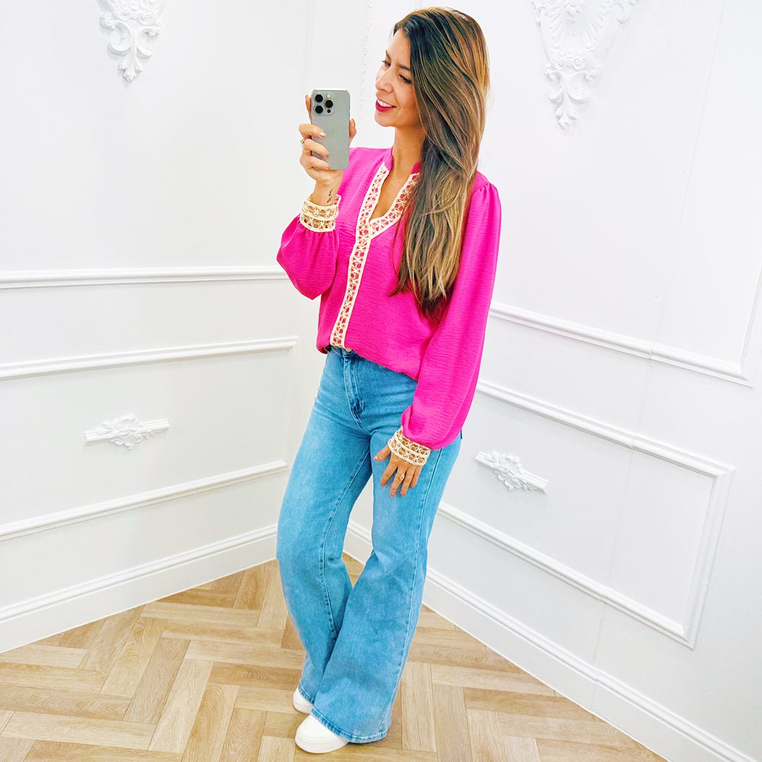 Blouse Borduur Fuchsia - BlushFashionstore