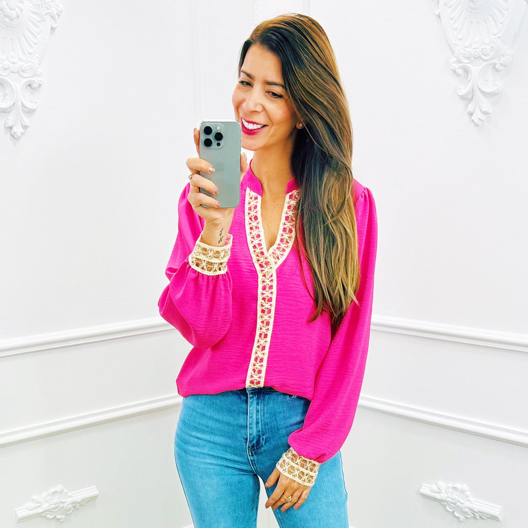 Blouse Borduur Fuchsia - BlushFashionstore