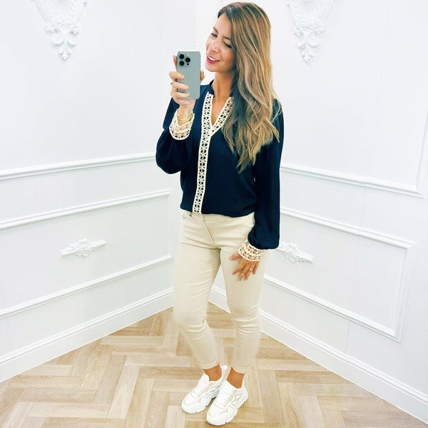 Blouse Borduur Marine Blauw - BlushFashionstore