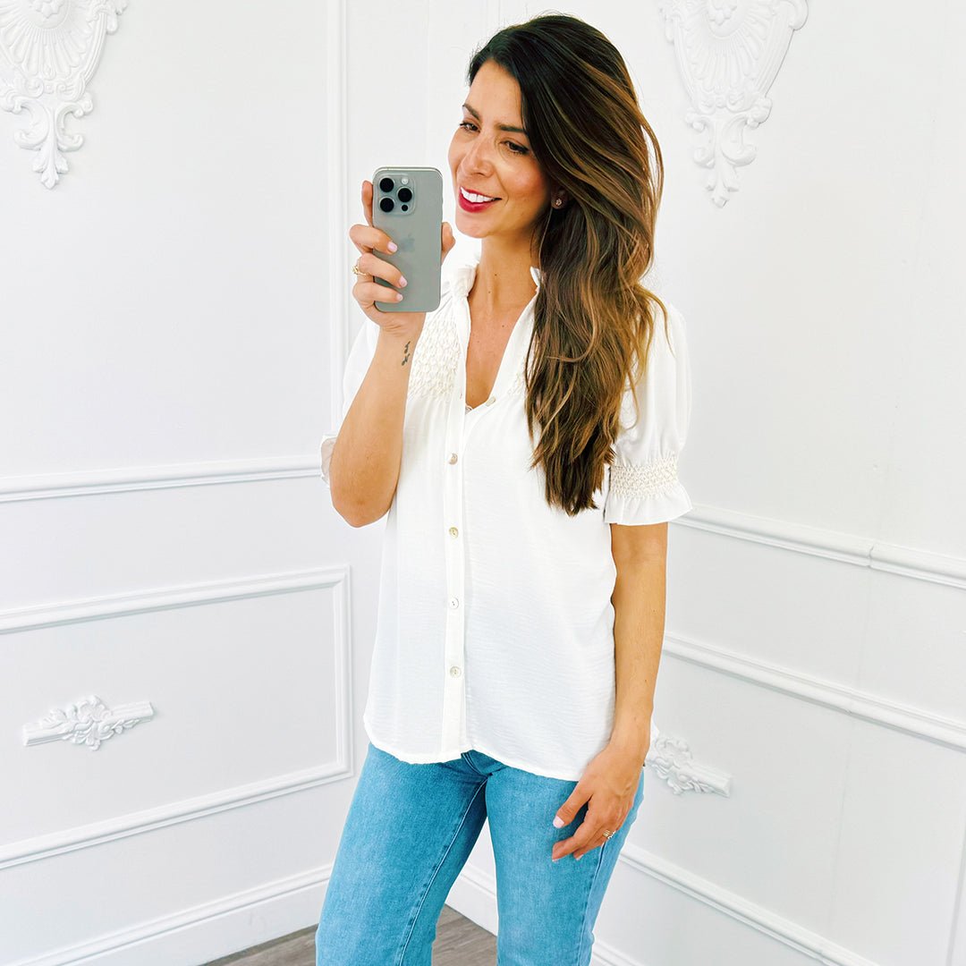 Blouse Detail Wit - BlushFashionstore