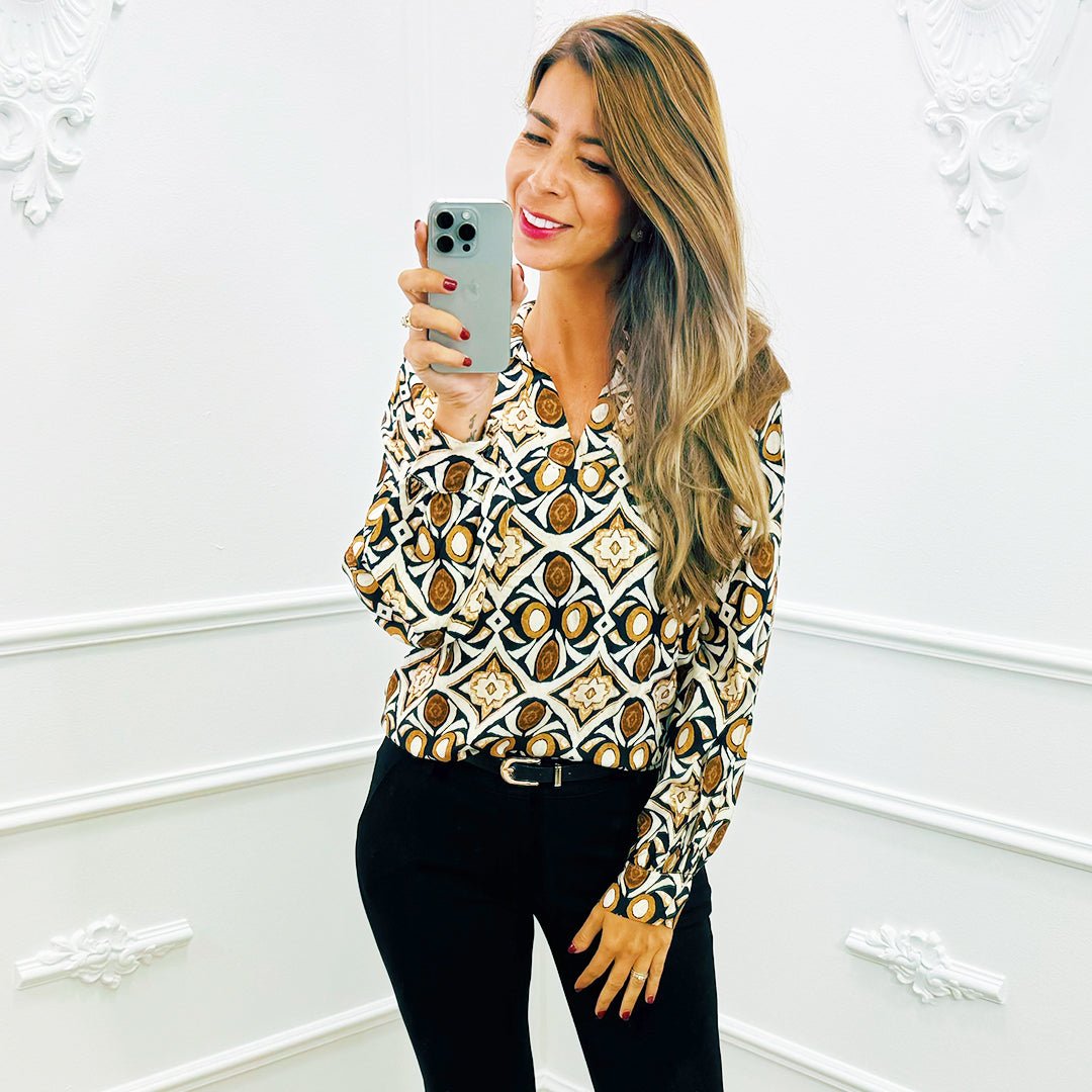 Blouse Print Camel - BlushFashionstore