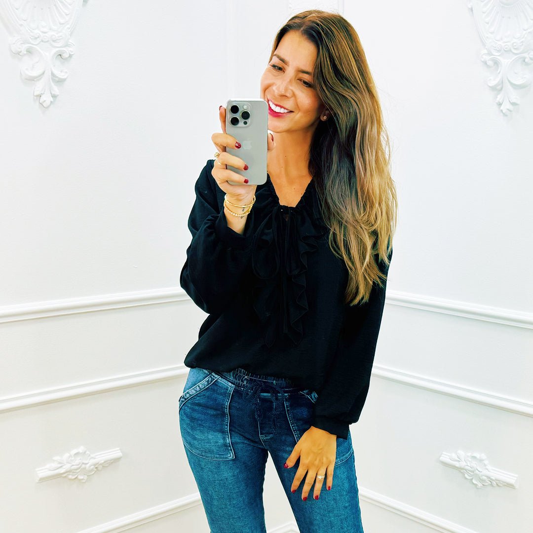 Blouse Ruffel Zwart - BlushFashionstore