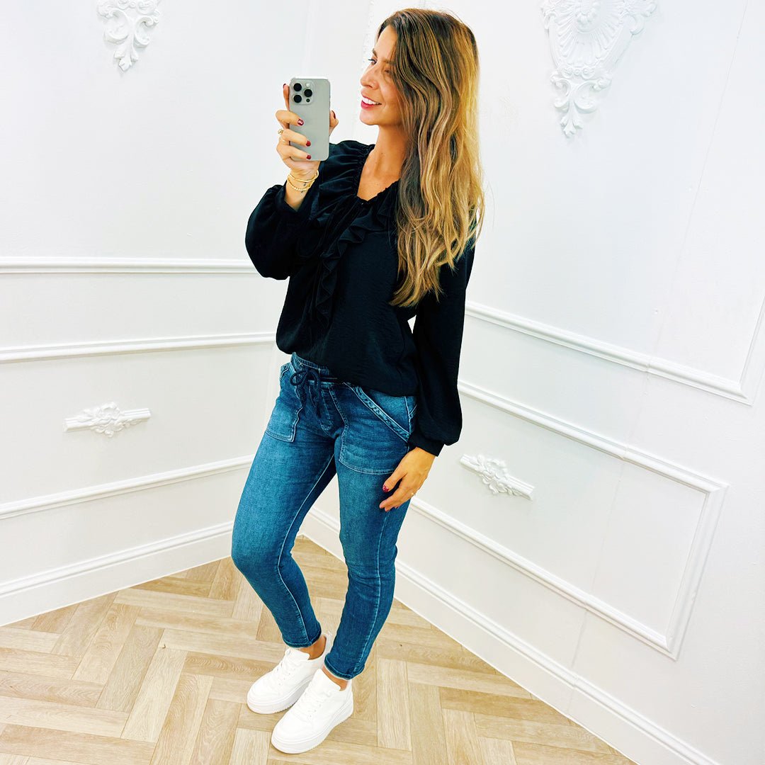 Blouse Ruffel Zwart - BlushFashionstore