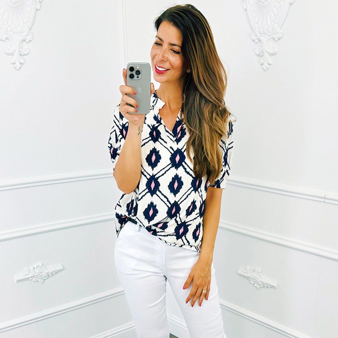 Blouse Ruit Marine Blauw - BlushFashionstore