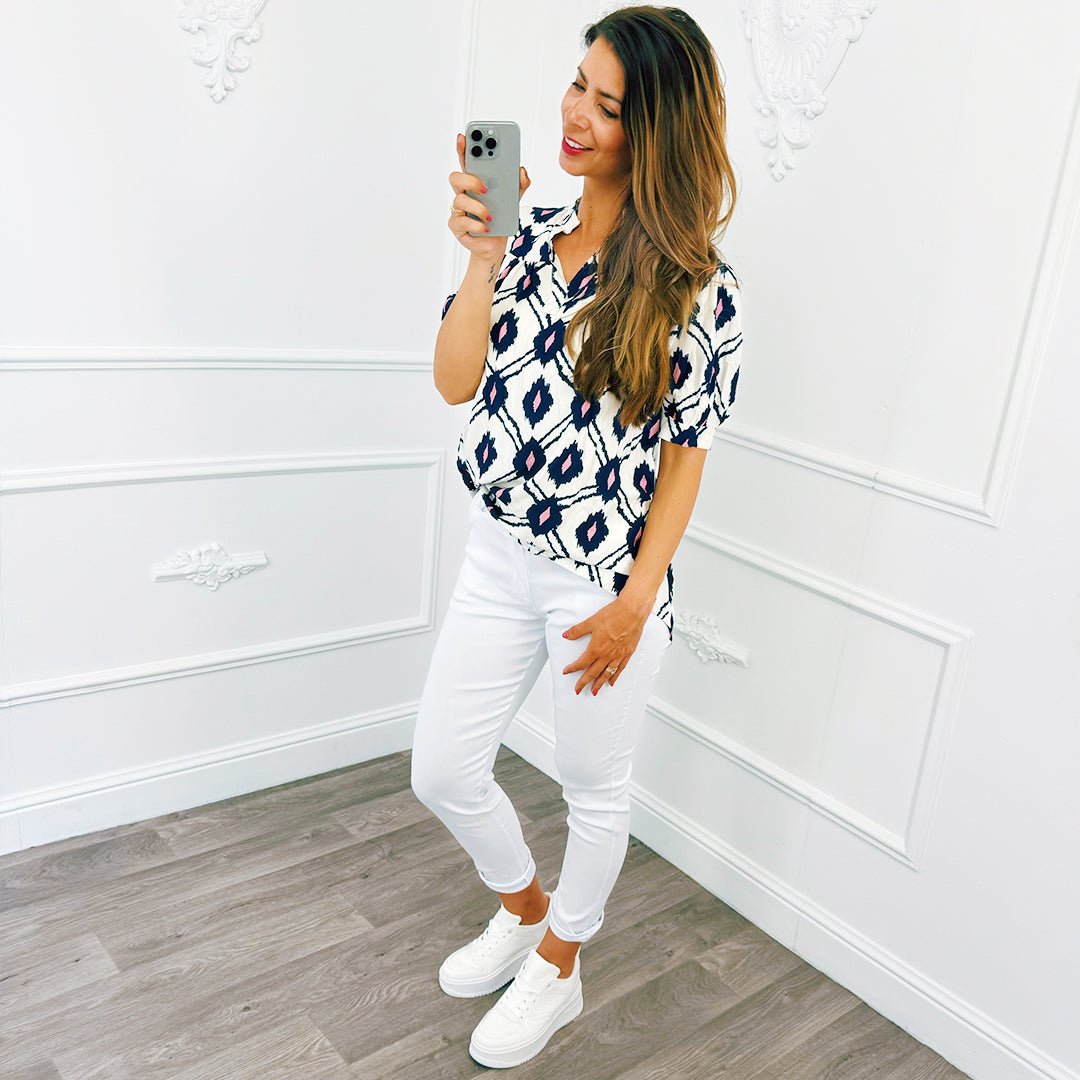 Blouse Ruit Marine Blauw - BlushFashionstore