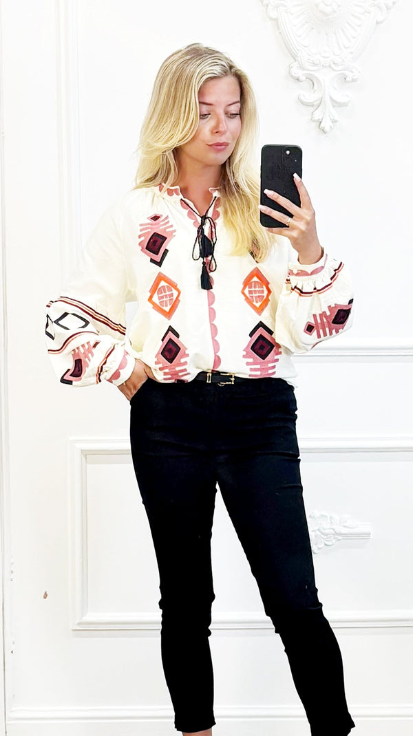 boho blouse met borduusels - BlushFashionstore