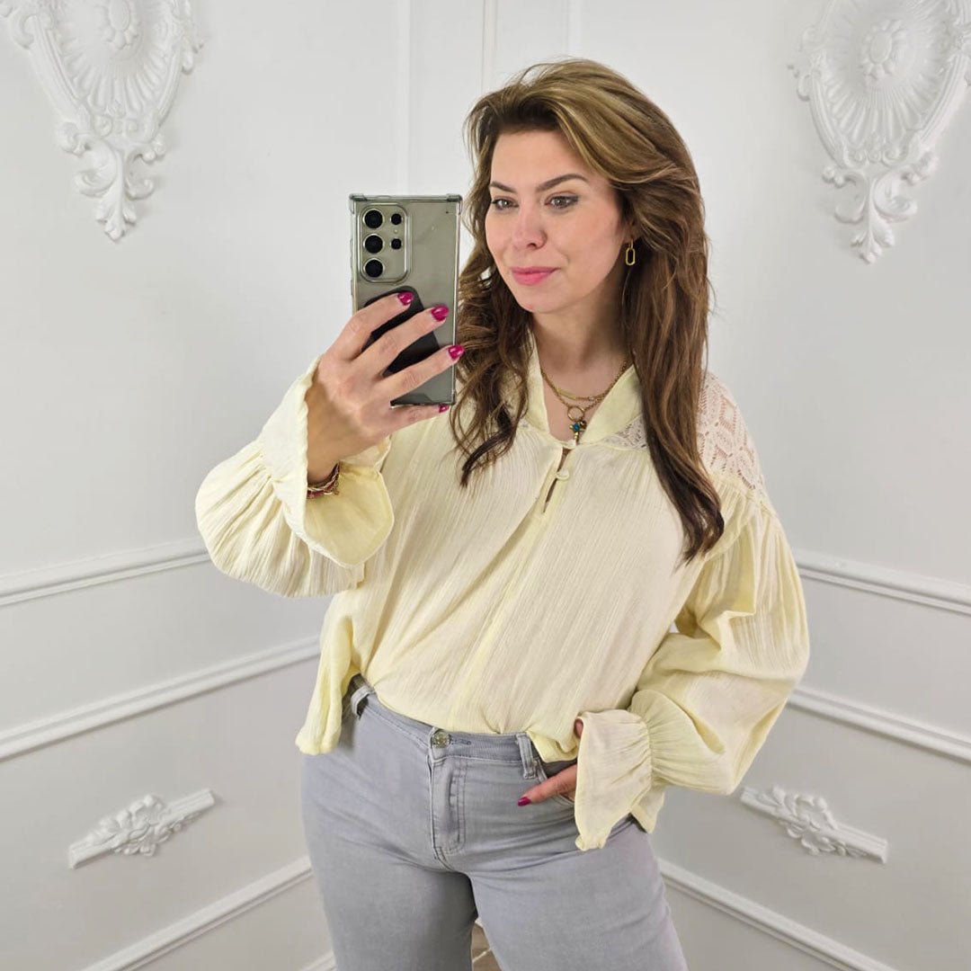 Boho Blouse met Pofmouwen Beige - BlushFashionstore