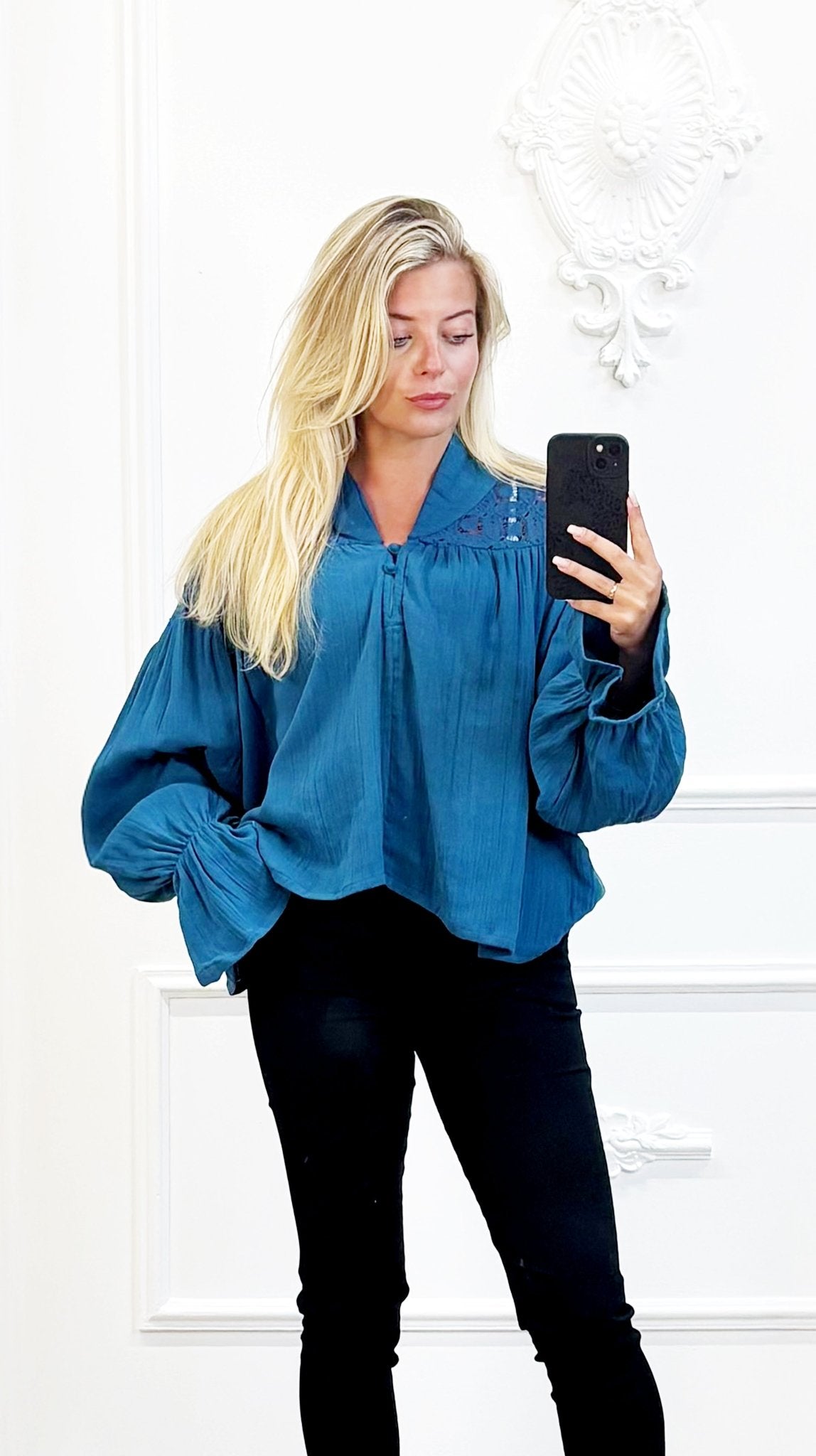 Boho Blouse met Pofmouwen Blauw - BlushFashionstore