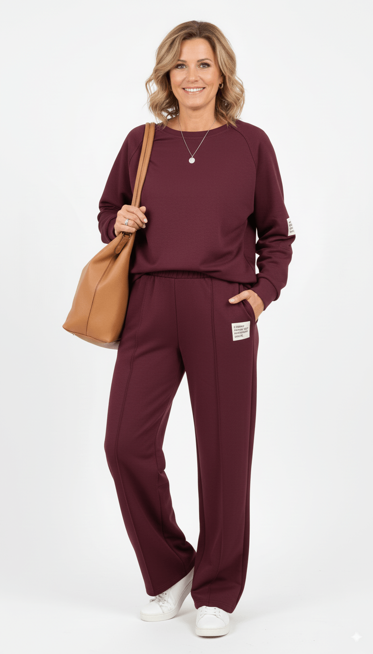 Bordeaux Dames Joggingpak Ella – Comfortabele Loungewear Set met Trui en Broek - BlushFashionstore