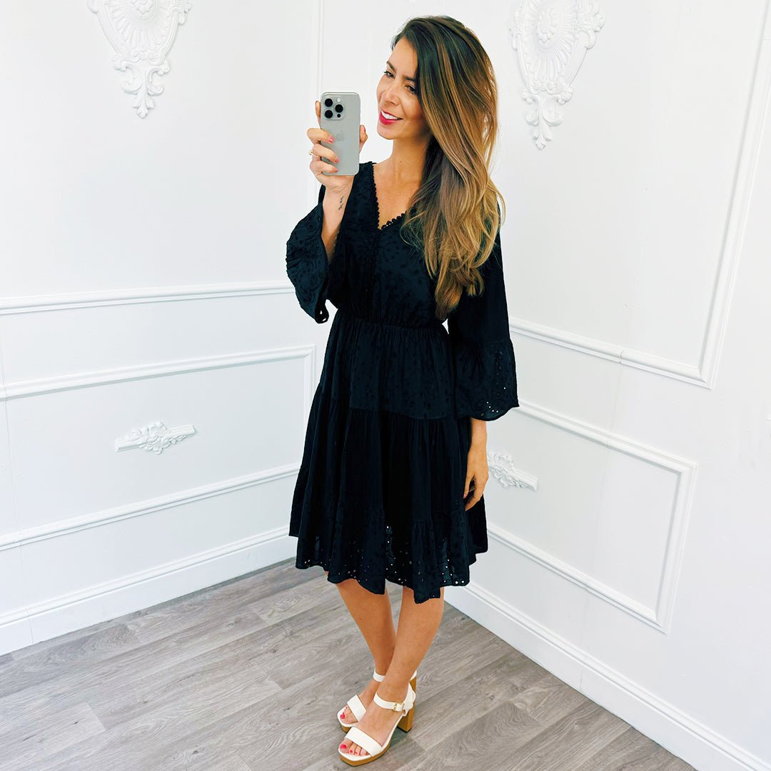 Broderie Jurkje Zwart - BlushFashionstore