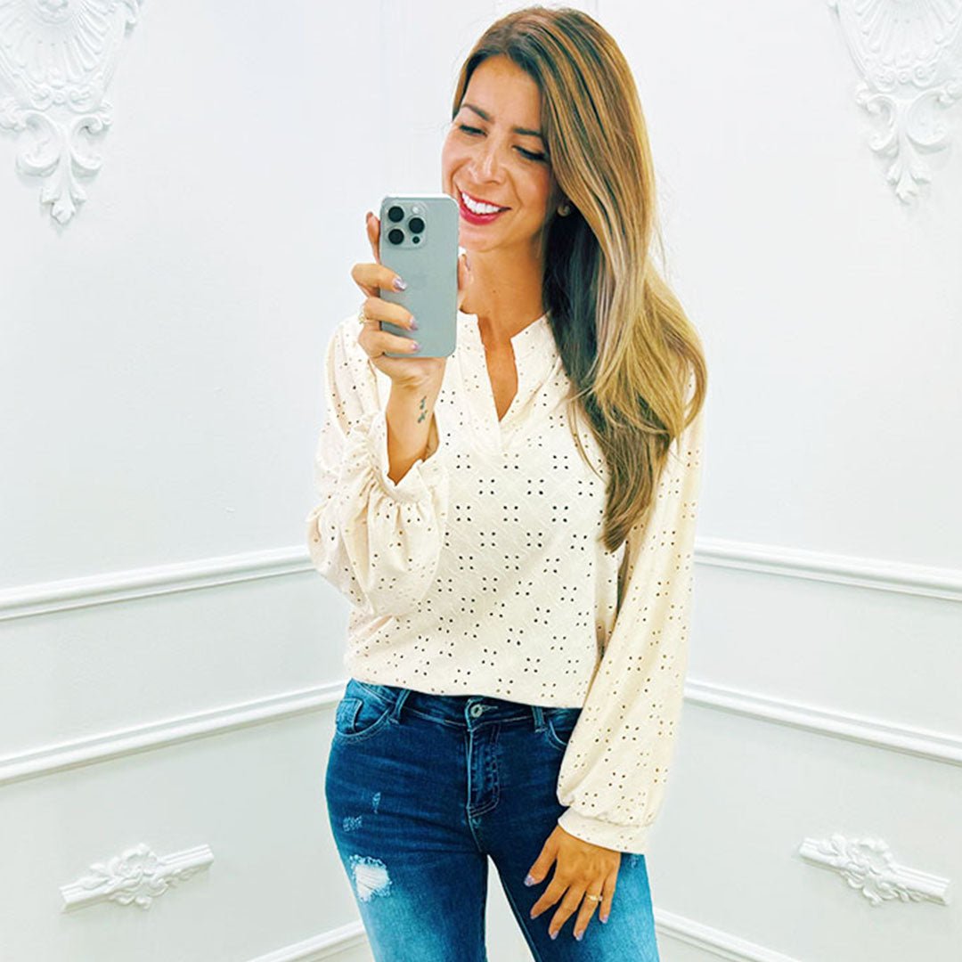 Broderie Top Beige - BlushFashionstore
