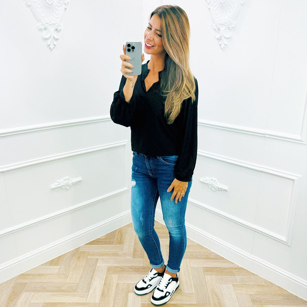 Broderie Top Zwart - BlushFashionstore