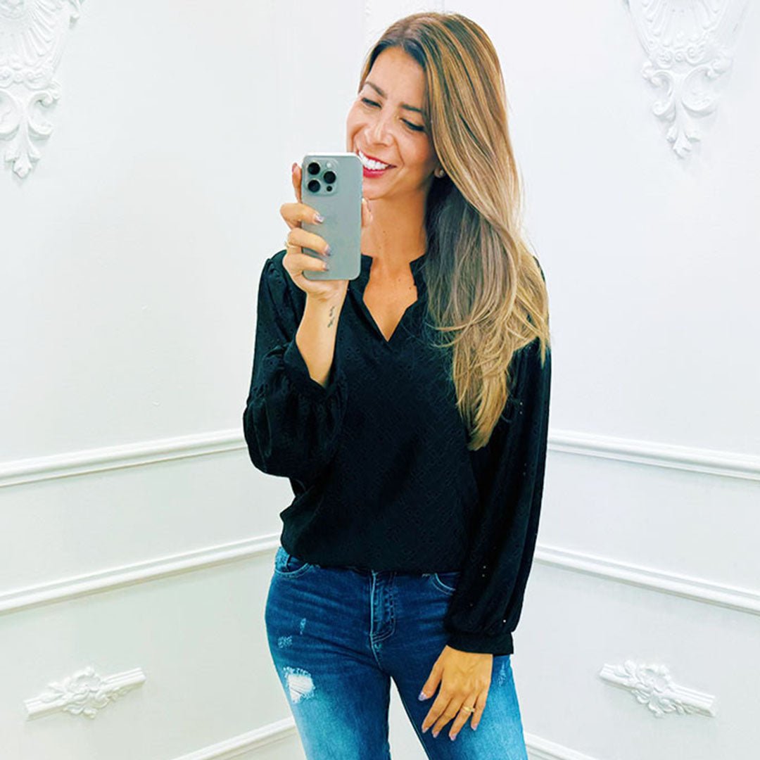 Broderie Top Zwart - BlushFashionstore