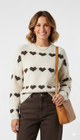 Bruine Crème Sweater met Hartjes