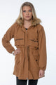 Bruine dames parka jas – Met capuchon, faux fur kraag & tekstdetail - BlushFashionstore