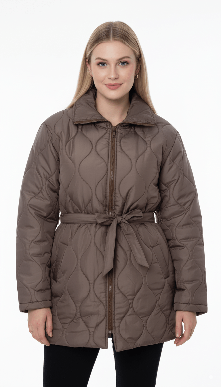 Bruine Gewatteerde Jas met Ceintuur – Dames - BlushFashionstore