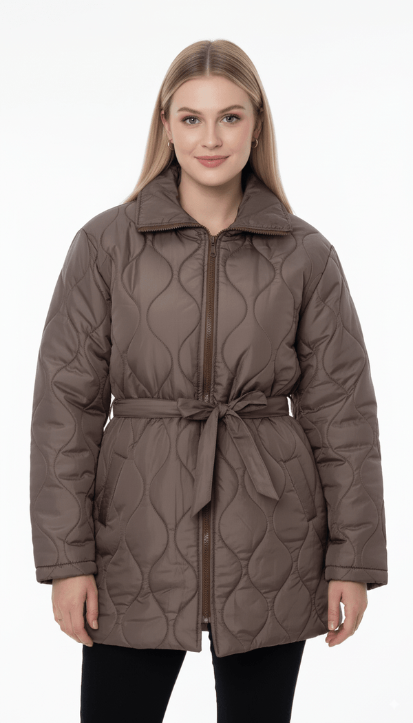 Bruine Gewatteerde Jas met Ceintuur – Dames - BlushFashionstore