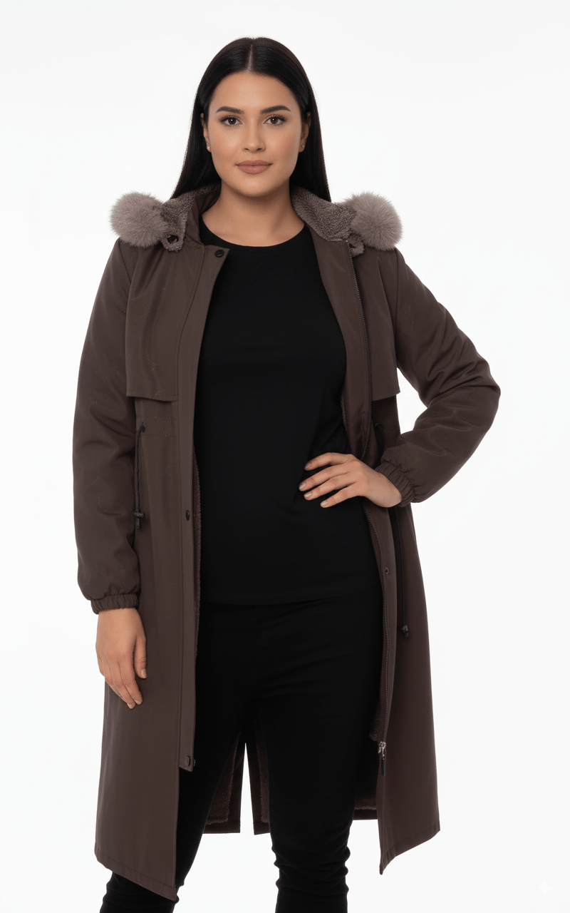 Bruine Parka Jas met Bontkraag – Dames - BlushFashionstore
