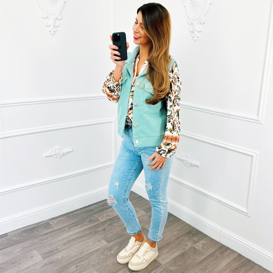 Button Gilet Teddy Mint Groen - BlushFashionstore