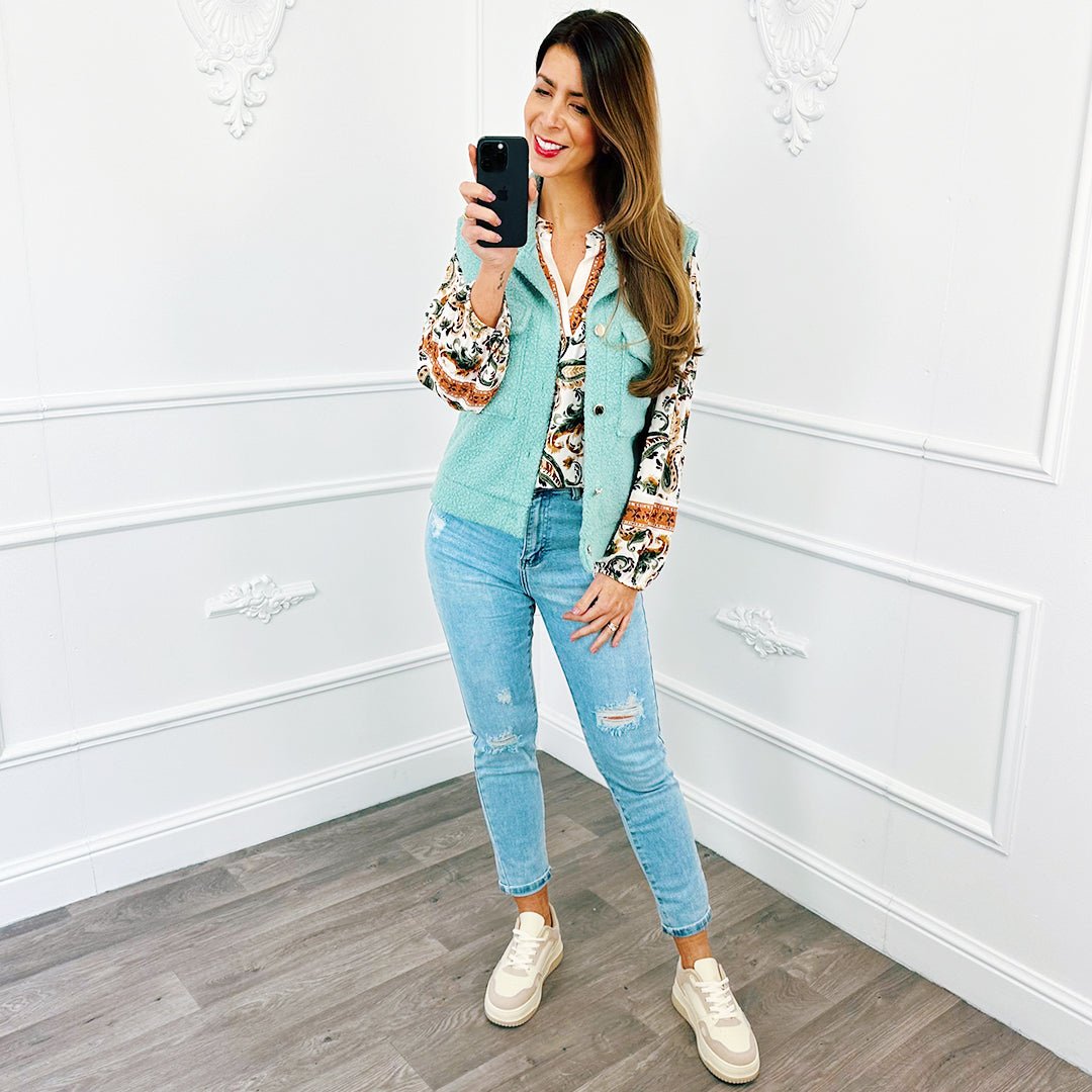Button Gilet Teddy Mint Groen - BlushFashionstore