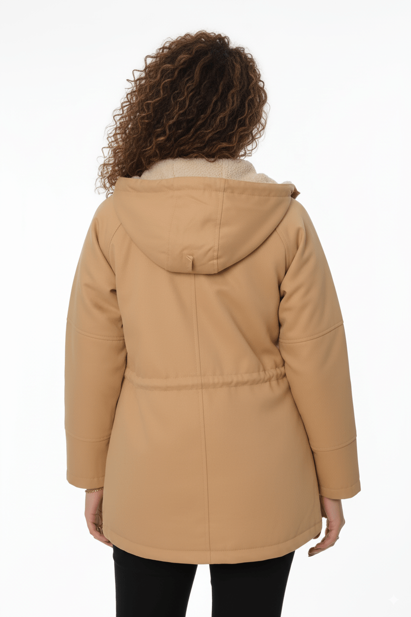Camel Kleurige Jas met Capuchon & Studdetails - BlushFashionstore