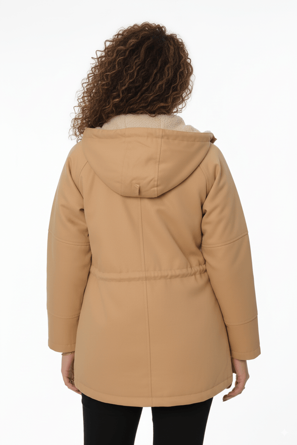 Camel Kleurige Jas met Capuchon & Studdetails - BlushFashionstore