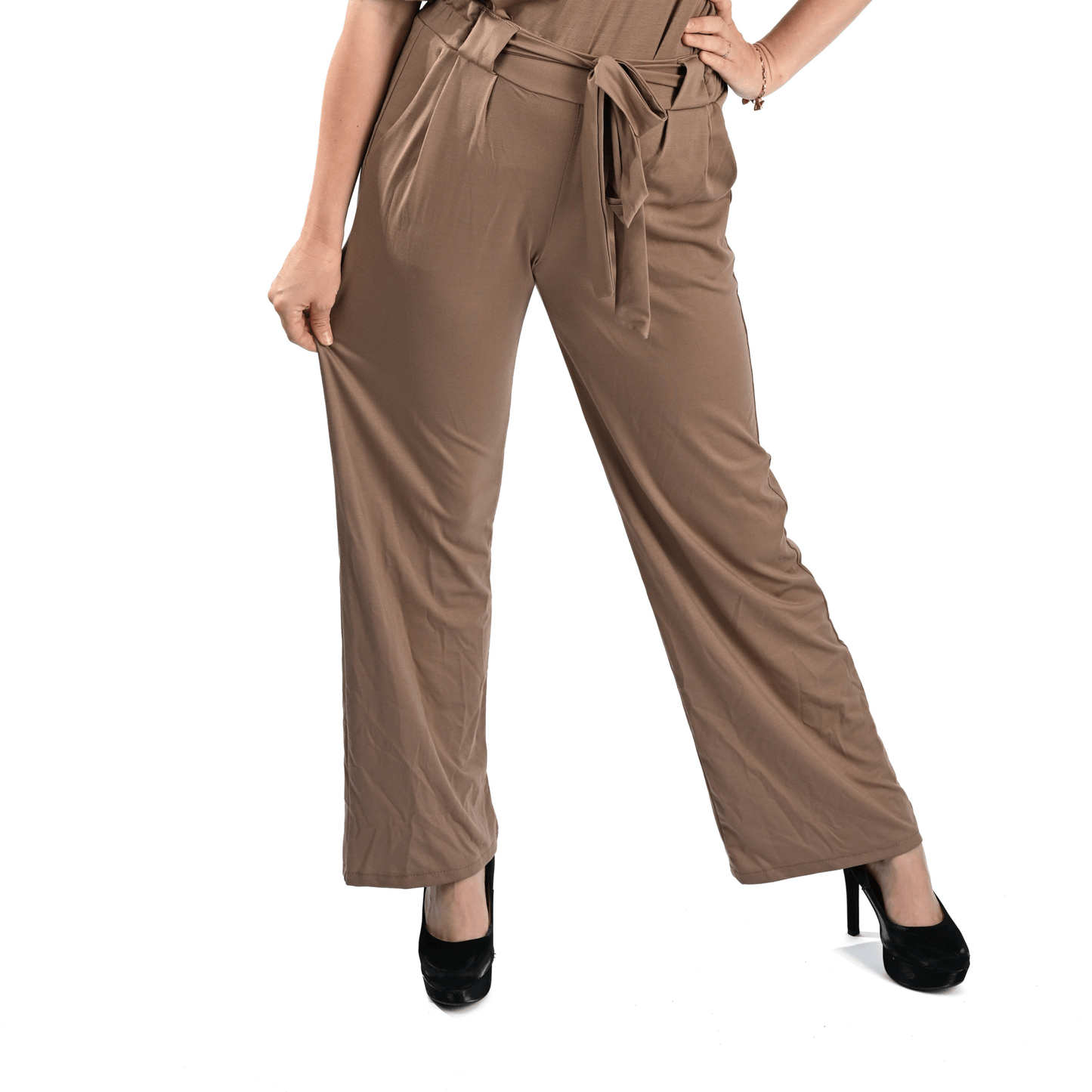 Chastar Wide Broek Beige – Elegante Comfort met Strikdetail - BlushFashionstore