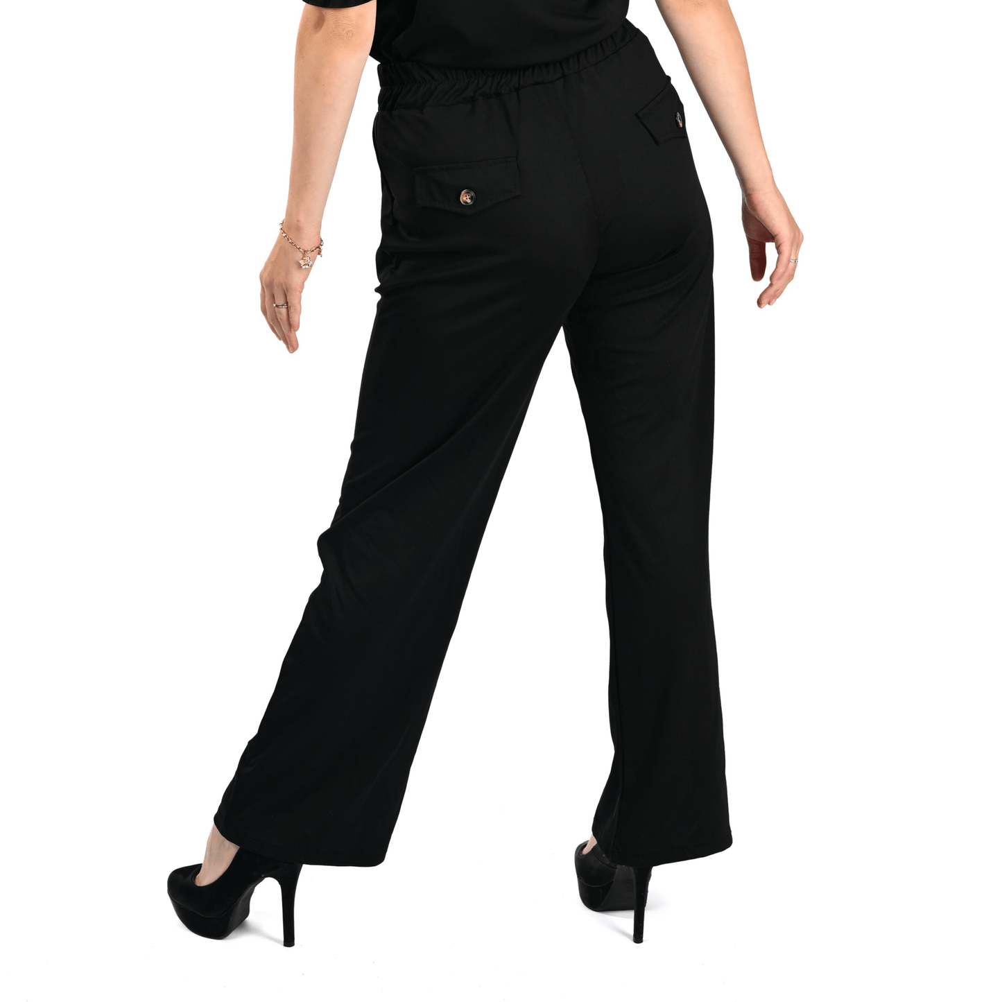 Chastar Wijde Broek in Zwart – High - Waist Elegantie met Strikceintuur - BlushFashionstore
