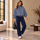 Geruite Bomber met Fluwelen Broek - Marineblauw
