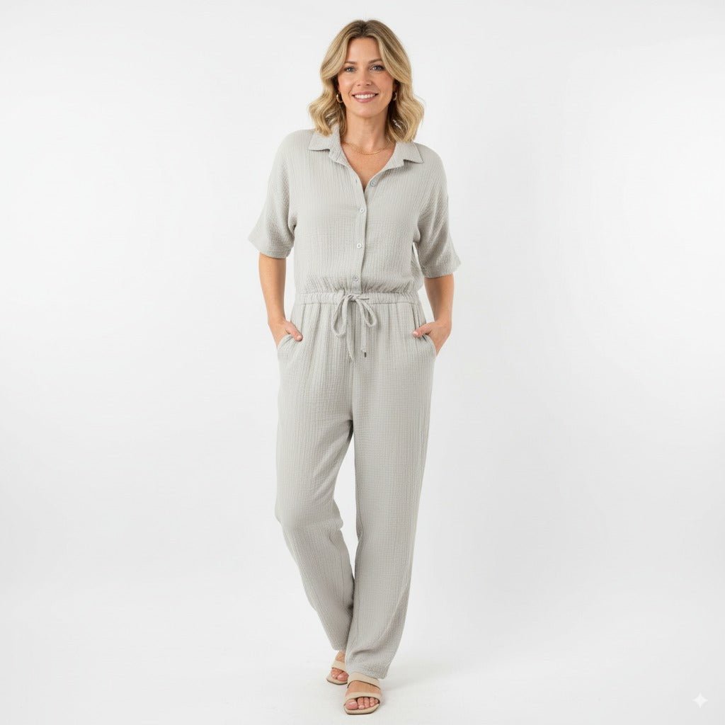 Cotton Jumpsuit – Beige - BlushFashionstore