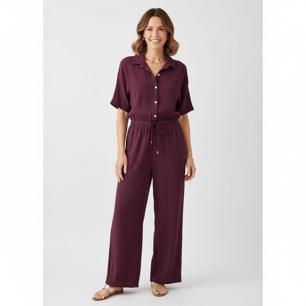 Cotton Jumpsuit – Bordeaux - BlushFashionstore