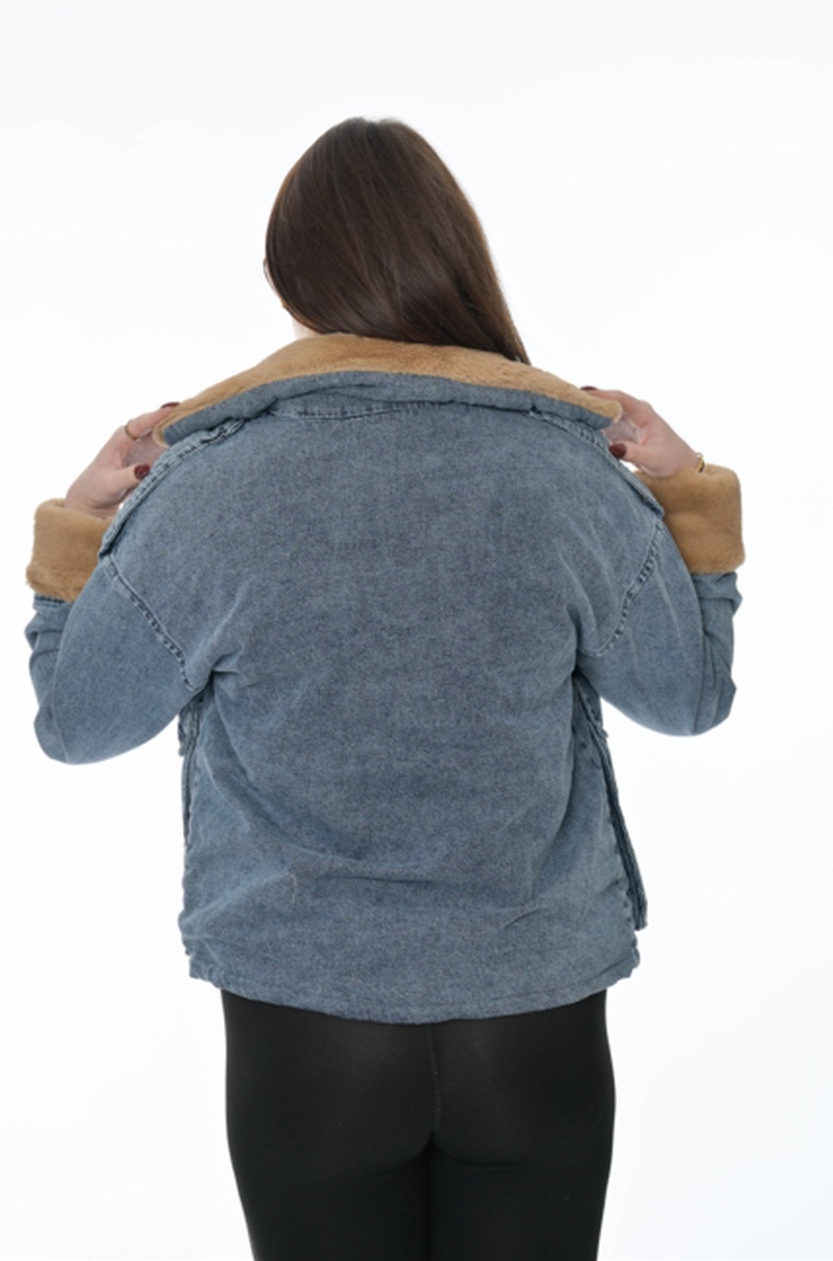 Dames denim jas met teddy voering – Warme oversized spijkerjas - BlushFashionstore