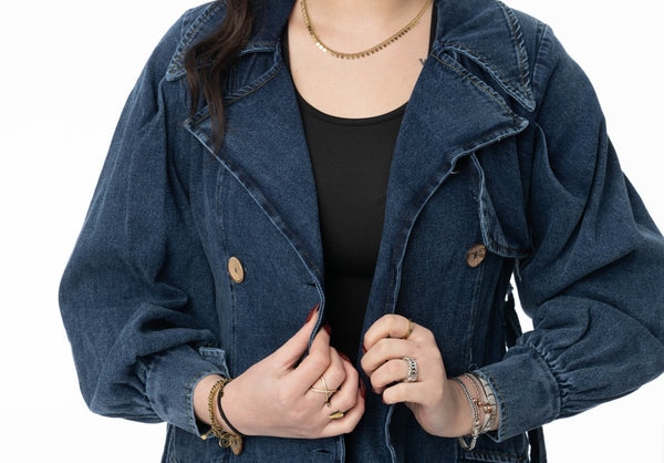 
                    
                      Dames denim trenchcoat – Lange spijkerjas met ceintuur en ritsdetails - BlushFashionstore
                    
                  