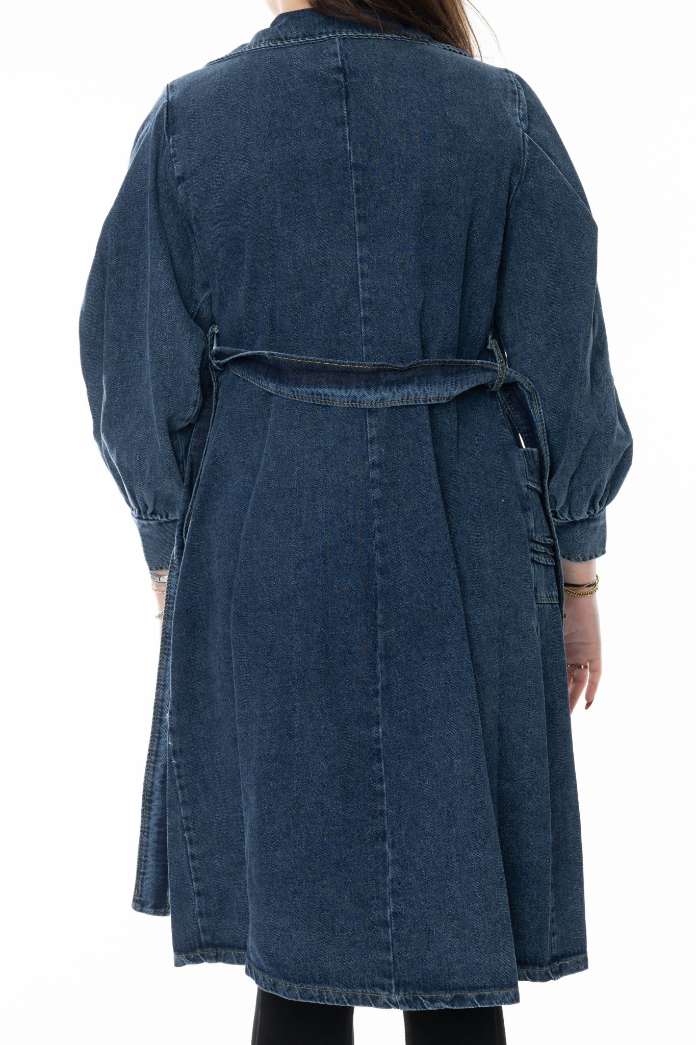 Dames denim trenchcoat – Lange spijkerjas met ceintuur en ritsdetails - BlushFashionstore