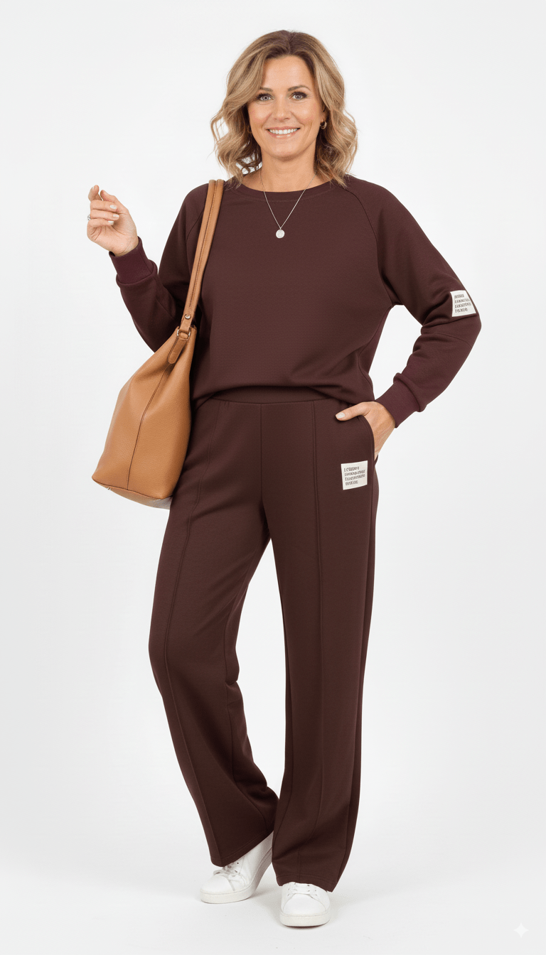 Donkerbruin Joggingpak Dames Luxe Loungewear Set met Sweater en Broek - BlushFashionstore