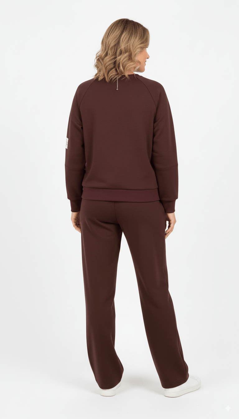 Donkerbruin Joggingpak Dames Luxe Loungewear Set met Sweater en Broek - BlushFashionstore