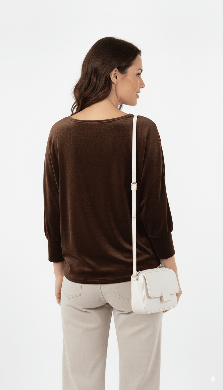 Donkerbruine Trui Dames – Losvallende Zachte Trui met Ronde Hals - BlushFashionstore