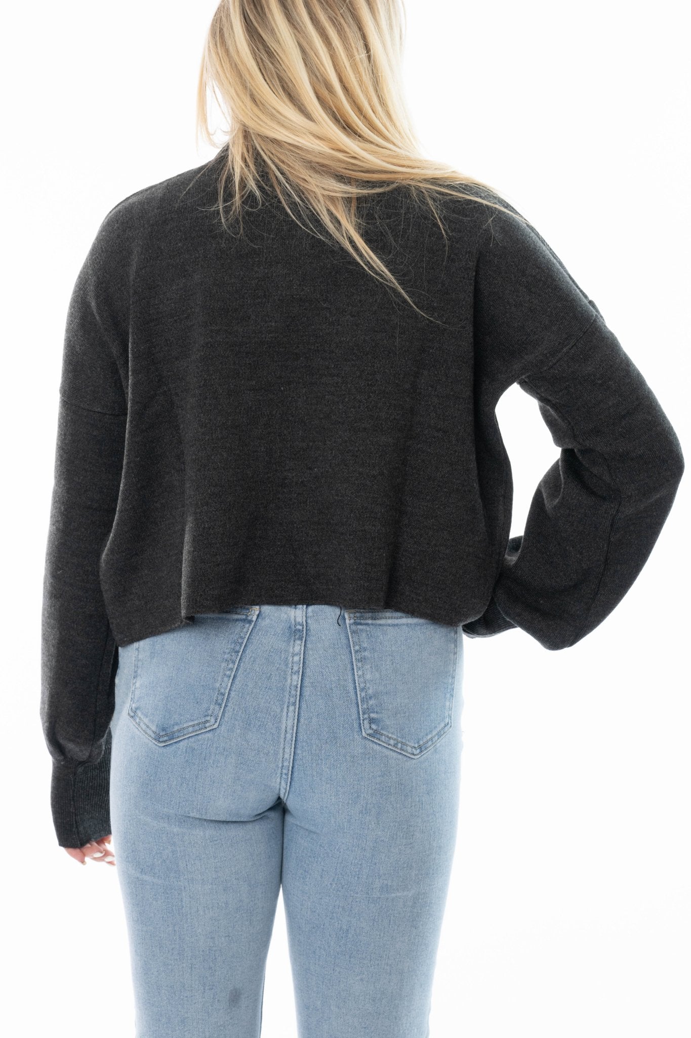 Donkergrijze dames cropped trui – Hoge hals & lange mouwen - BlushFashionstore