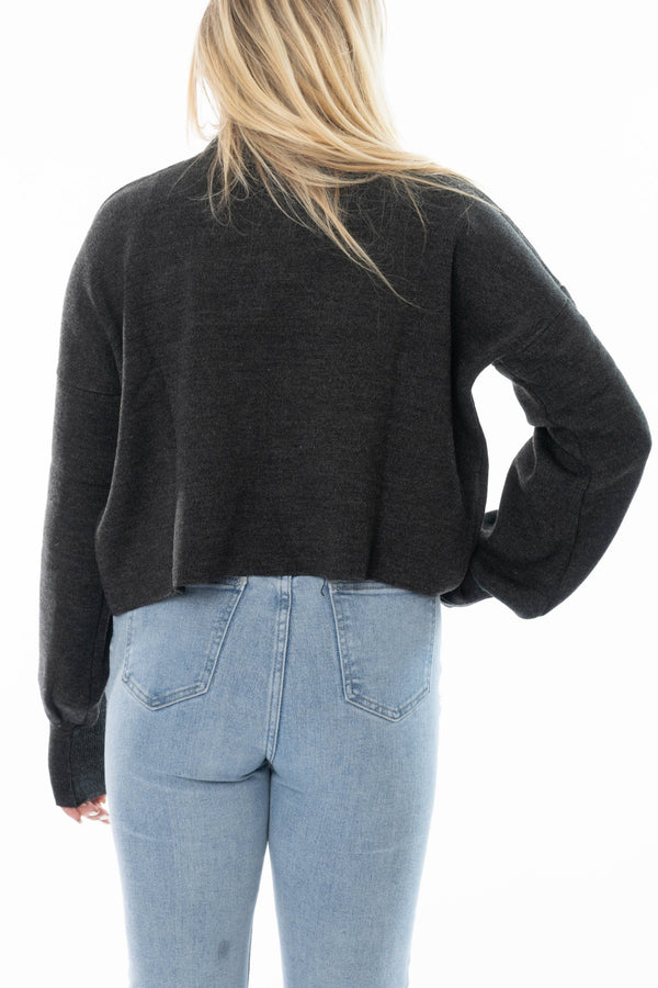 Donkergrijze dames cropped trui – Hoge hals & lange mouwen - BlushFashionstore