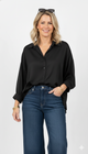 Zwarte Geplooide Blouse Dames Formele Pleated Shirt