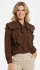 Bruine Ruffle Shirt Dames Formele Blouse met Ruffles
