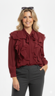 Bordeauxrood Ruffle Shirt Dames Formele Blouse met Ruffles Maroon