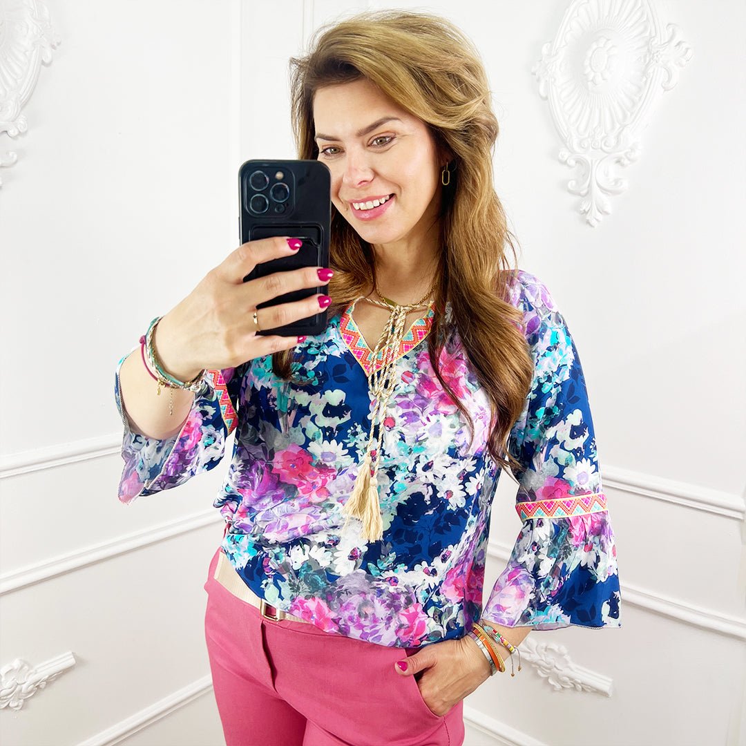 Gebloemde Blouse Blauw - BlushFashionstore