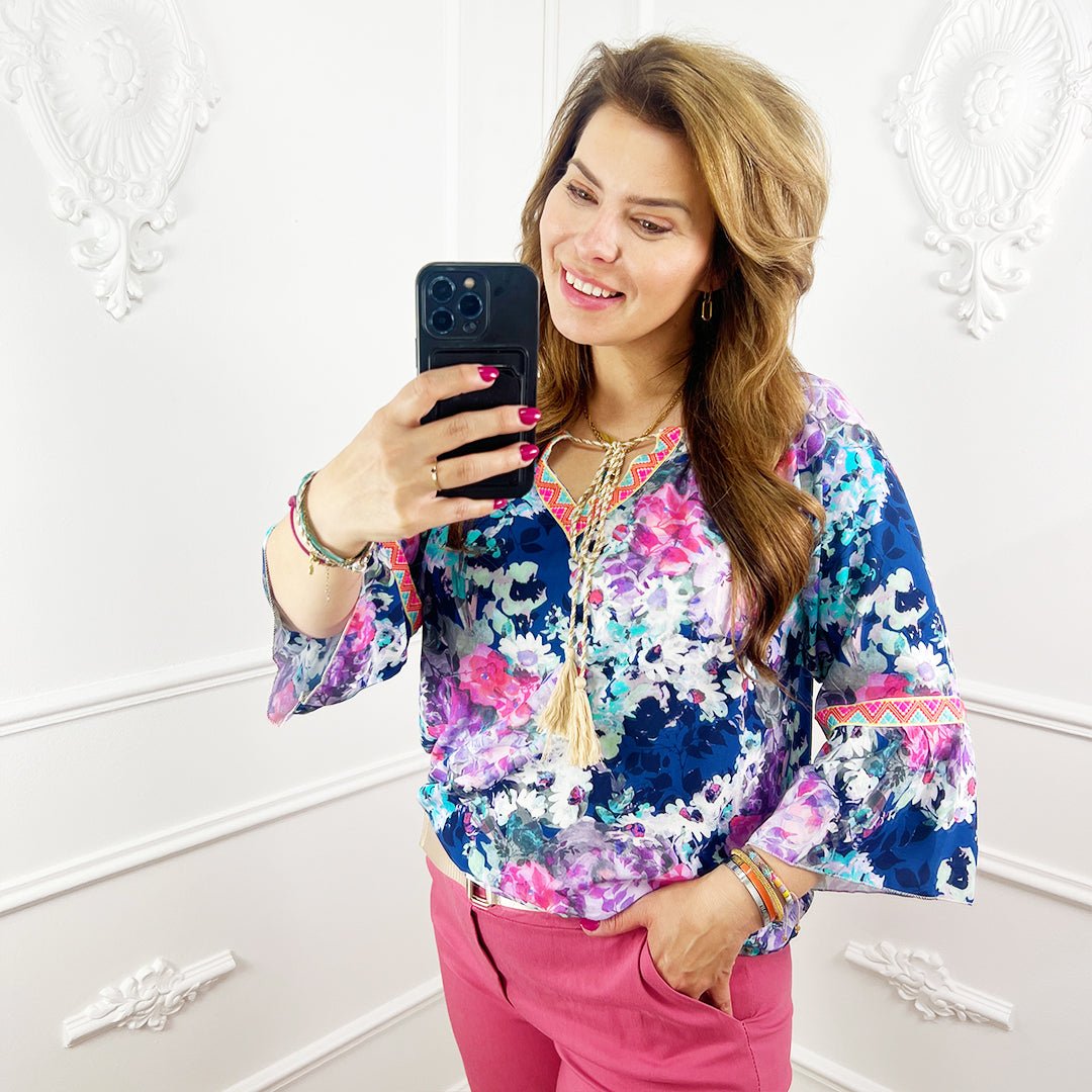Gebloemde Blouse Blauw - BlushFashionstore
