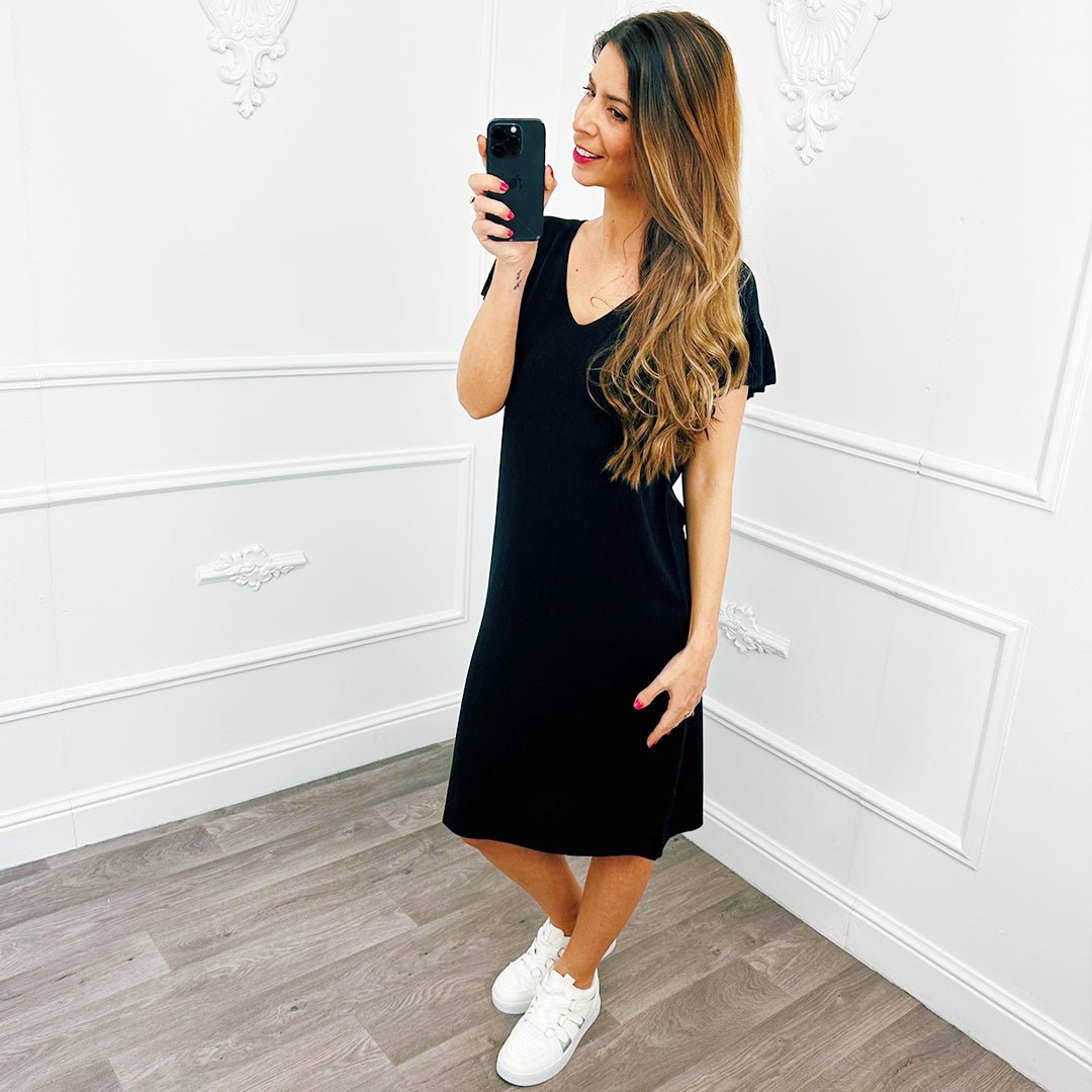 Gebreide Jurk Ruffel Zwart - BlushFashionstore