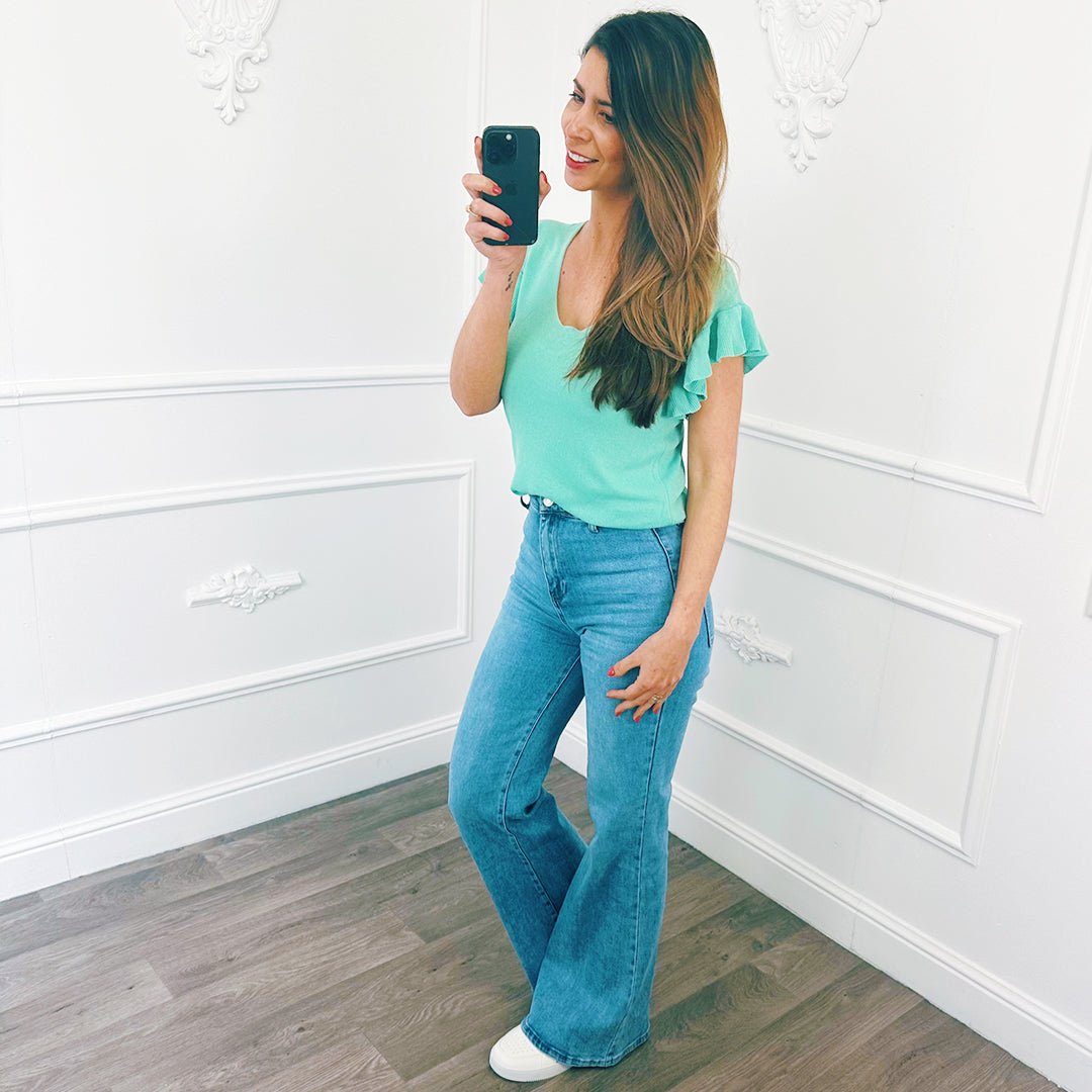 Gebreide Top Ruffel Mint Groen - BlushFashionstore