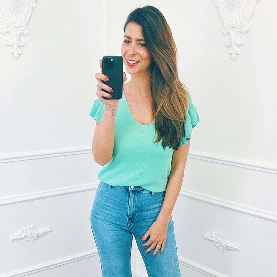 Gebreide Top Ruffel Mint Groen - BlushFashionstore