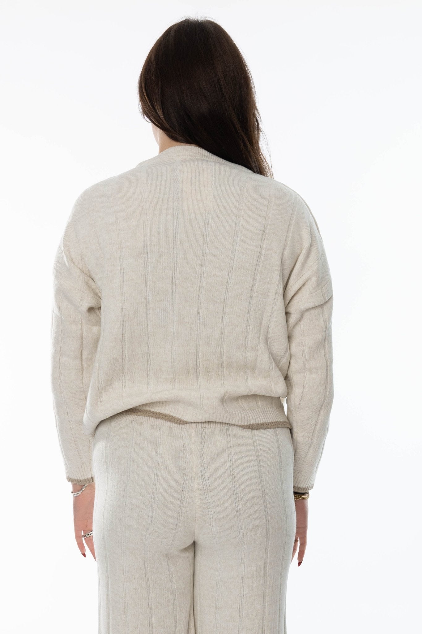 Gebroken Witte 2 - Delige Dames Set – Kabel Knit Trui & Broek - BlushFashionstore