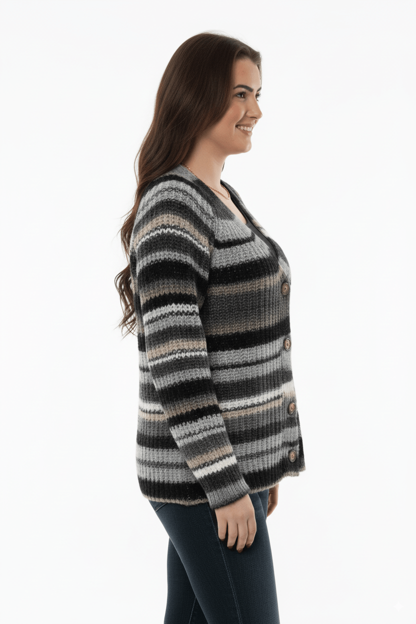 Gestreept Vest in Grijs - Zwarttinten met Knoopsluiting - BlushFashionstore